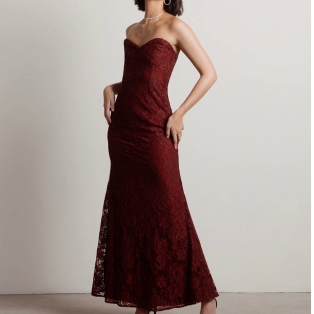 Tobi Adelyn Wine Strapless Lace Maxi Dress